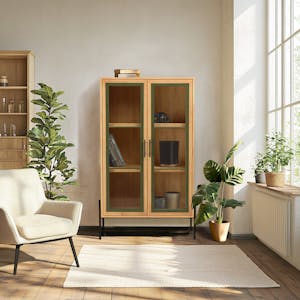 Vaisselier bois clair et contour vert BAGAN